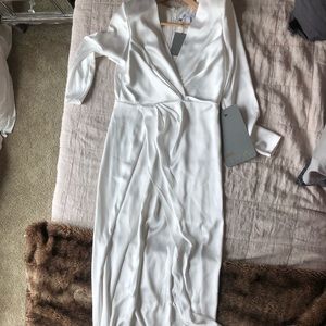asos edition pleated plunge wrap wedding dress in satin